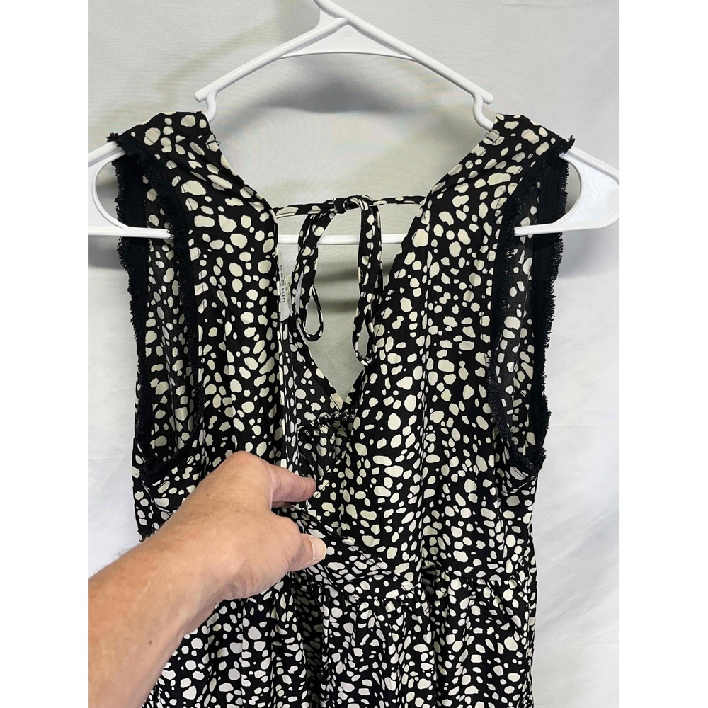 Umgee Sleeveless White Black Animal Print Open Back Fringe Tank Dress Medium - Picture 4 of 9